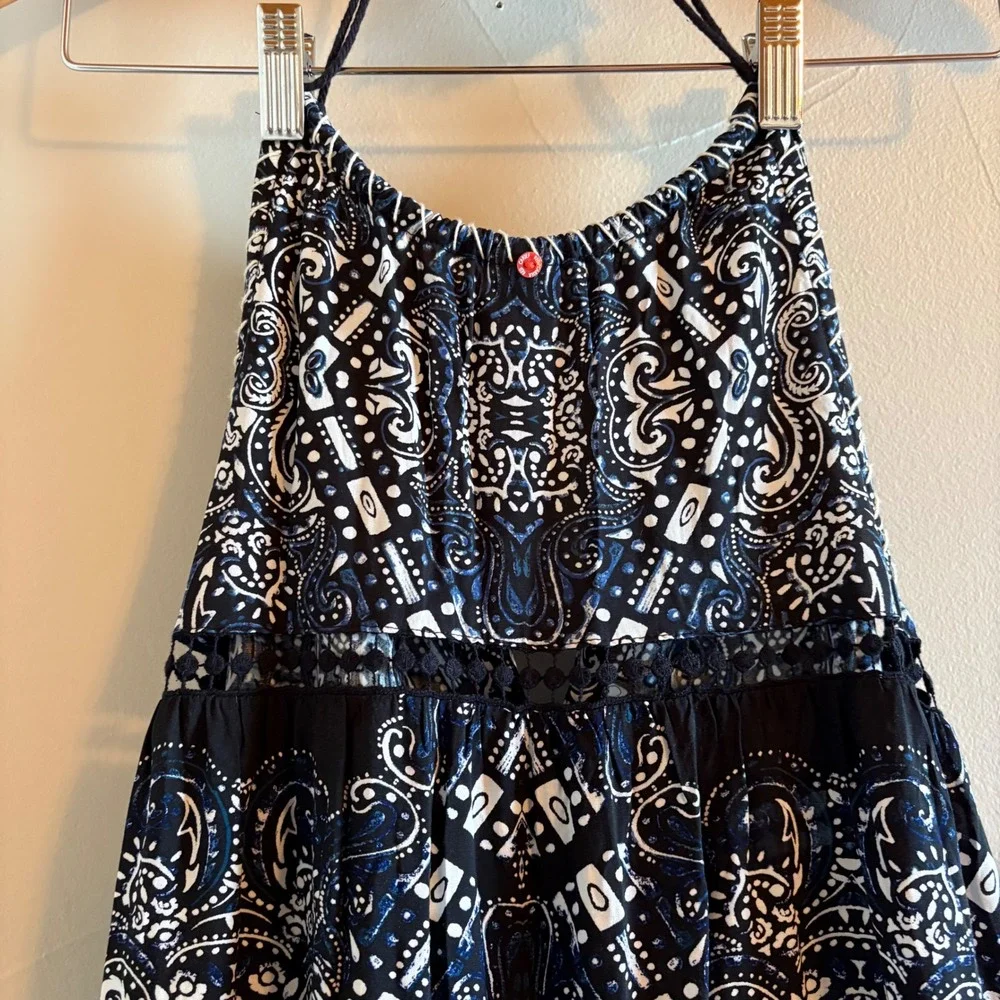 Red Carter Black Navy Paisley Tiered Halter Maxi Dress with Pockets XS - Picture 9 of 16